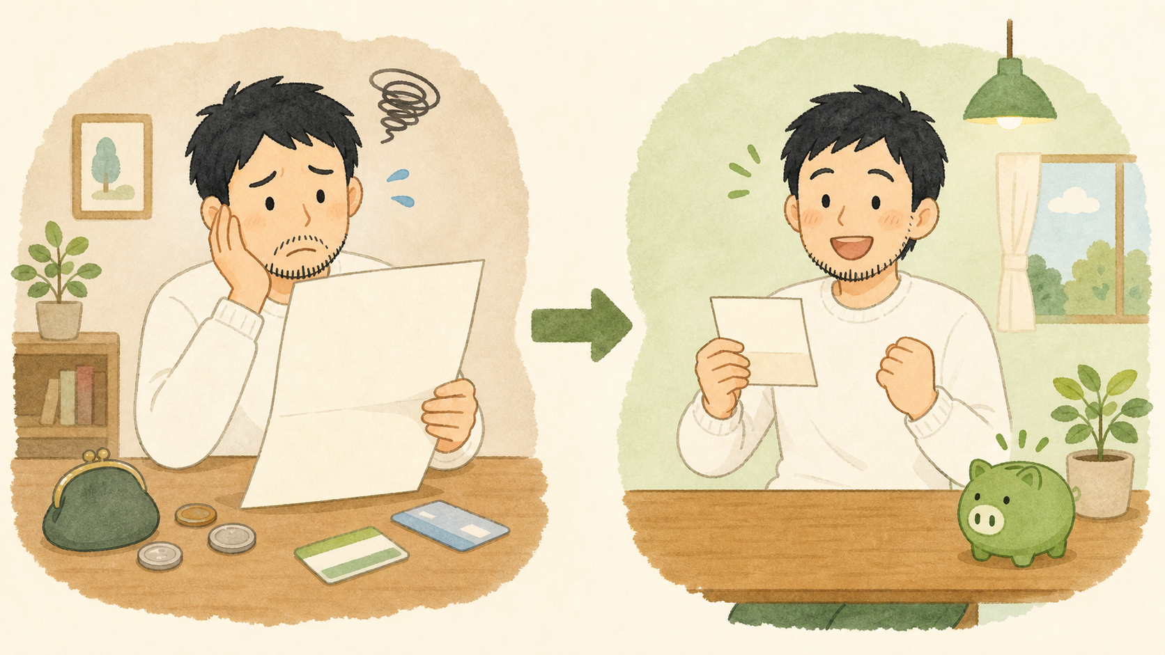 光回線の乗り換えを決意するパパのイラスト