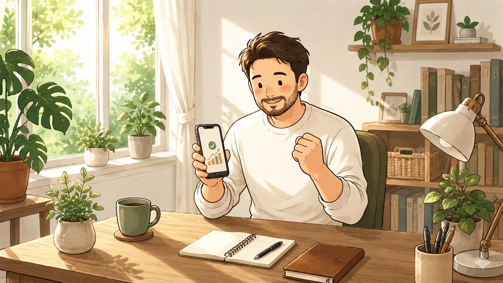 NISAの設定を完了したパパのイラスト