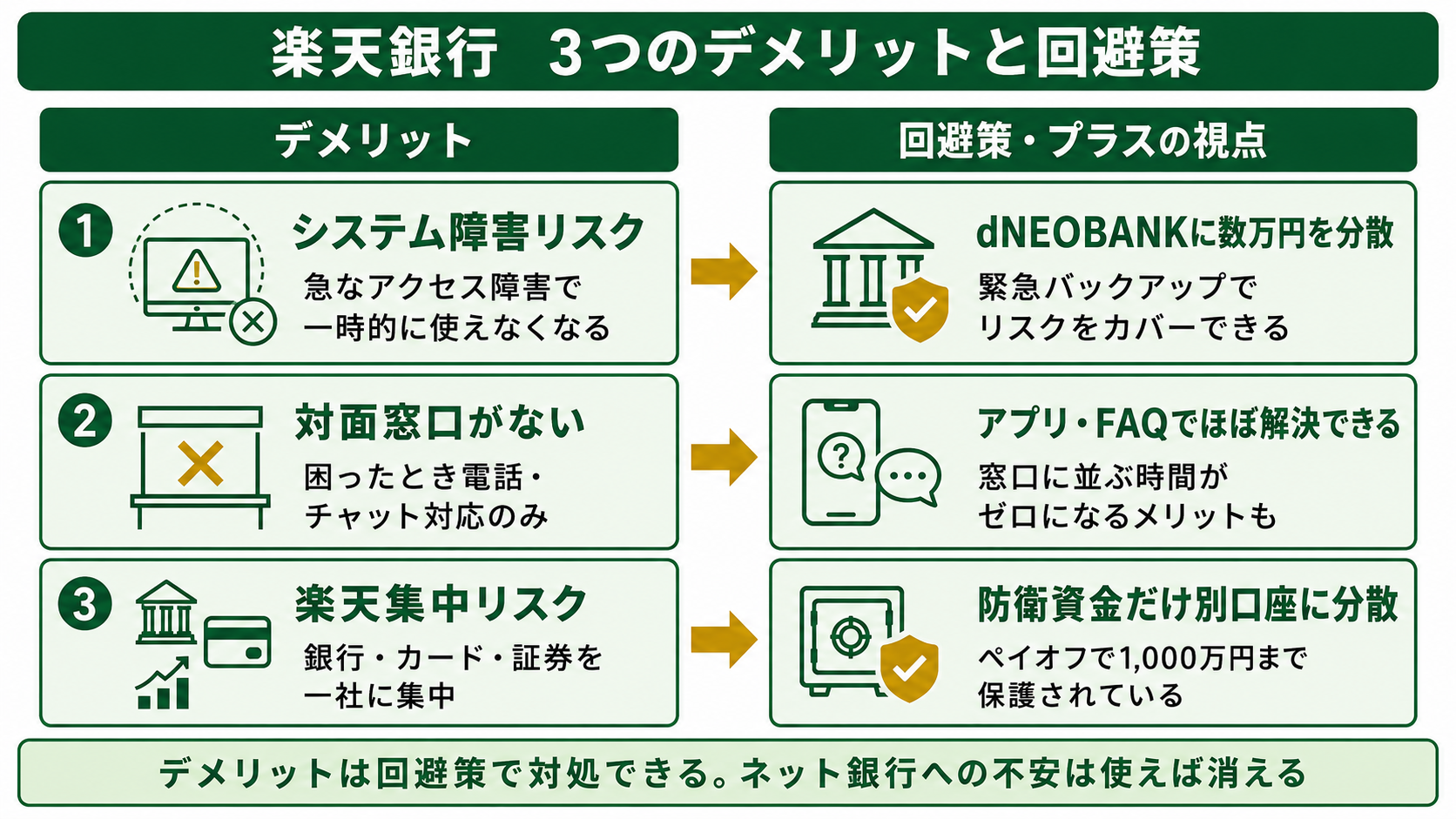 楽天銀行3つのデメリットと回避策の図解