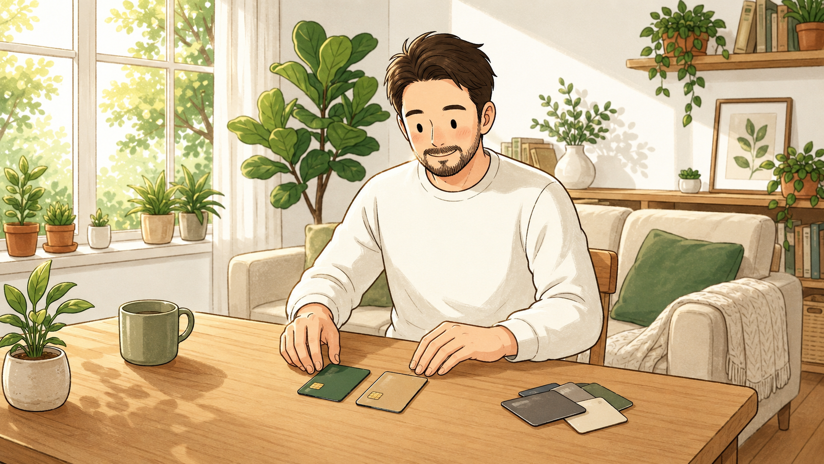 カードを整理するパパ