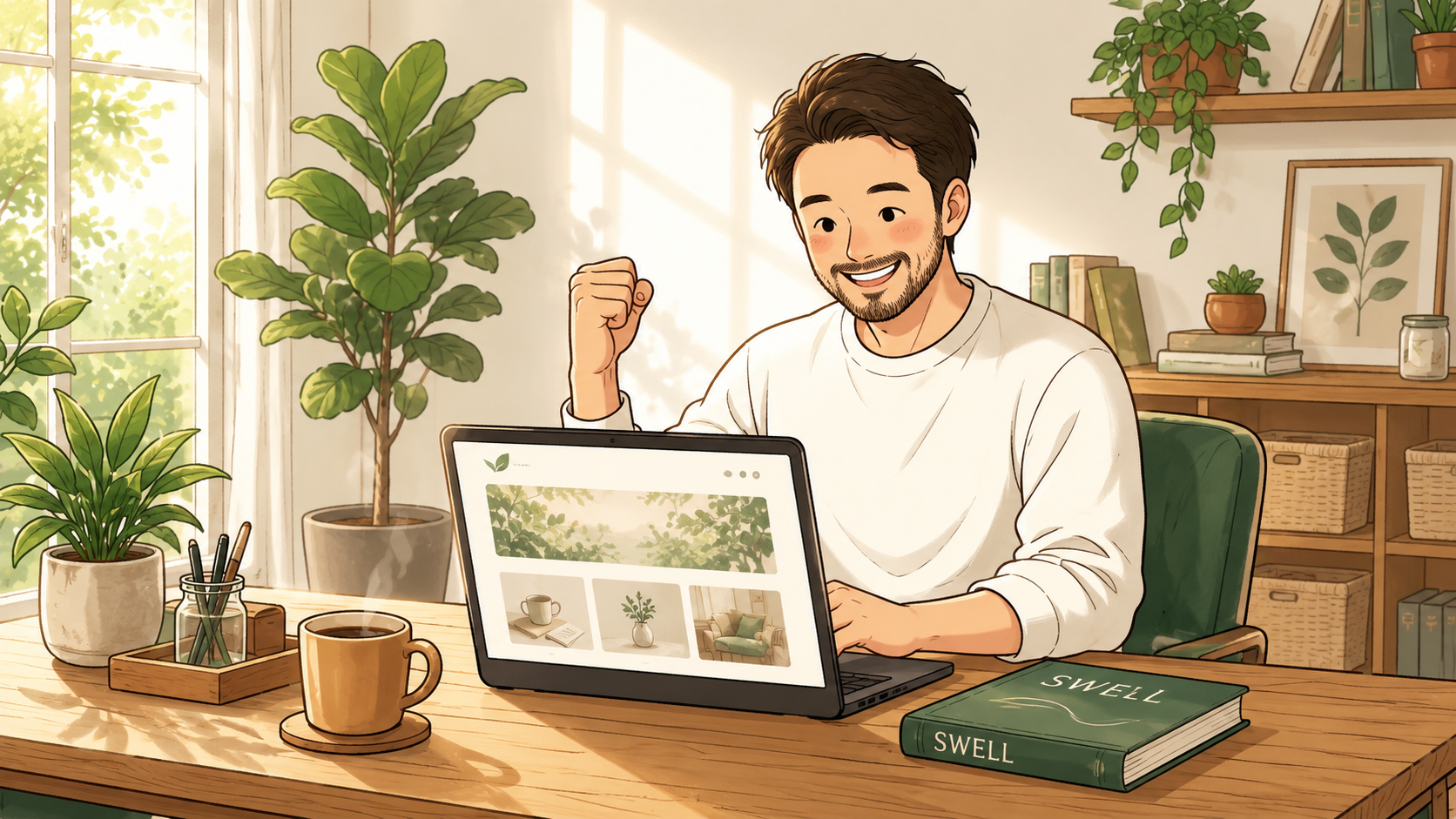 SWELLでブログデザインに満足するパパ